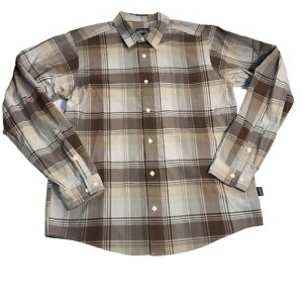 Patagonia Men's Brown/light blue Plaid Shirt size XS